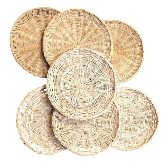 Vintage Bamboo Paper Plate Holders Set of 7, two designs basket weave - Picture 2 of 9
